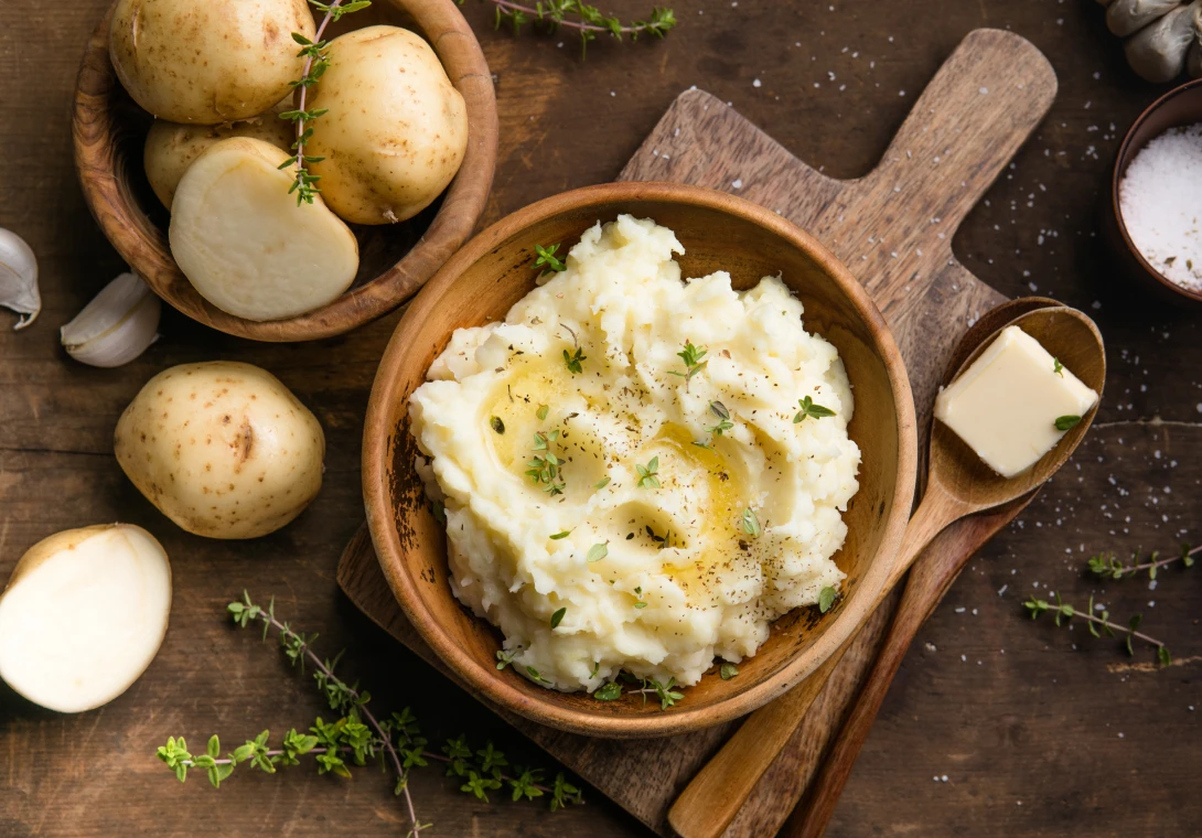 Mashed potatoes with butter and herbs.